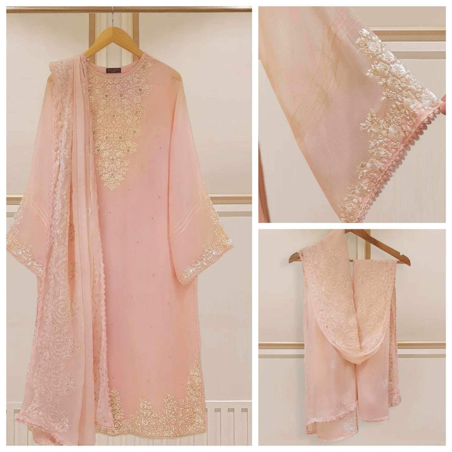 AGHANOOR TWO PIECE 100% PURE CHIFFON EMBROIDERED SHIRT WITH DUPATTA