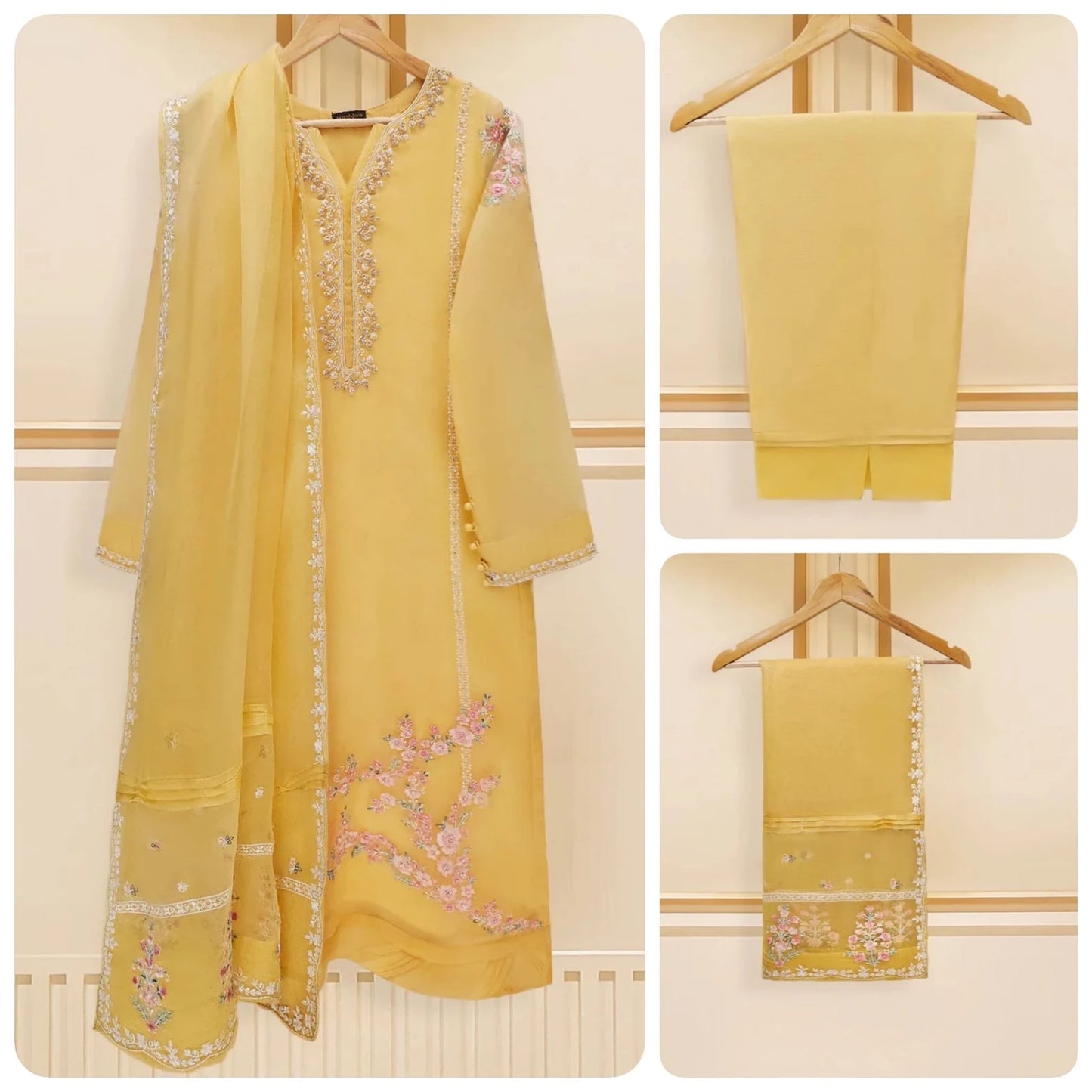 AGHANOOR 3 PIECE PURE ORGANZA EMBROIDERED SUIT