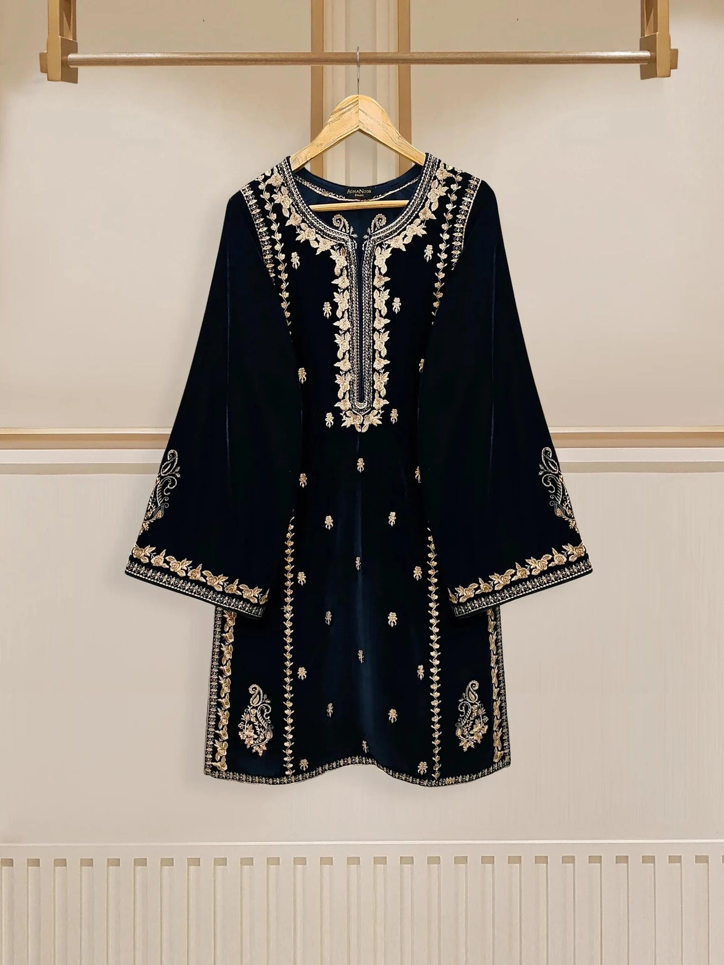 Aghanoor Embroidered Velvet Shirt with Velvet Pant