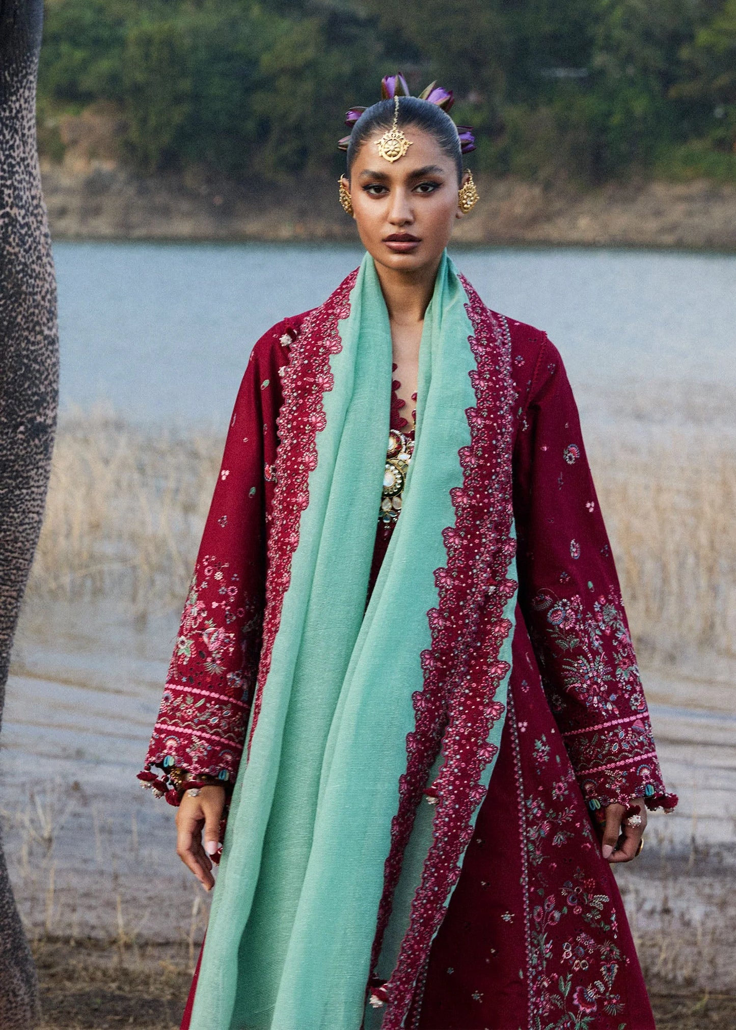 Hussain Rehar Embroidered Luxury Lawn 3 Piece-Mahogony