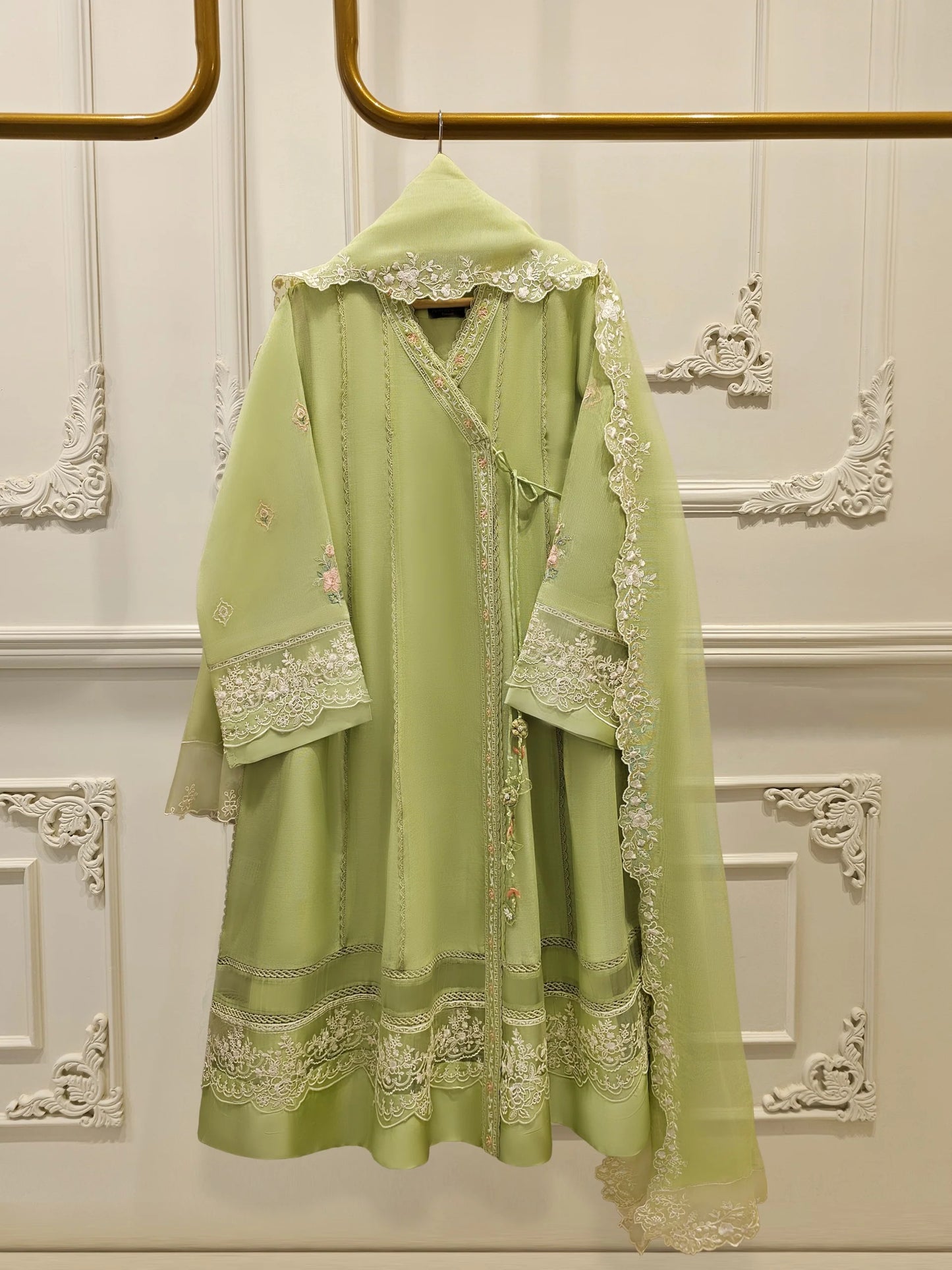 Aghanoor Embroidered Cotton Net Frock Style 3 Piece Suit