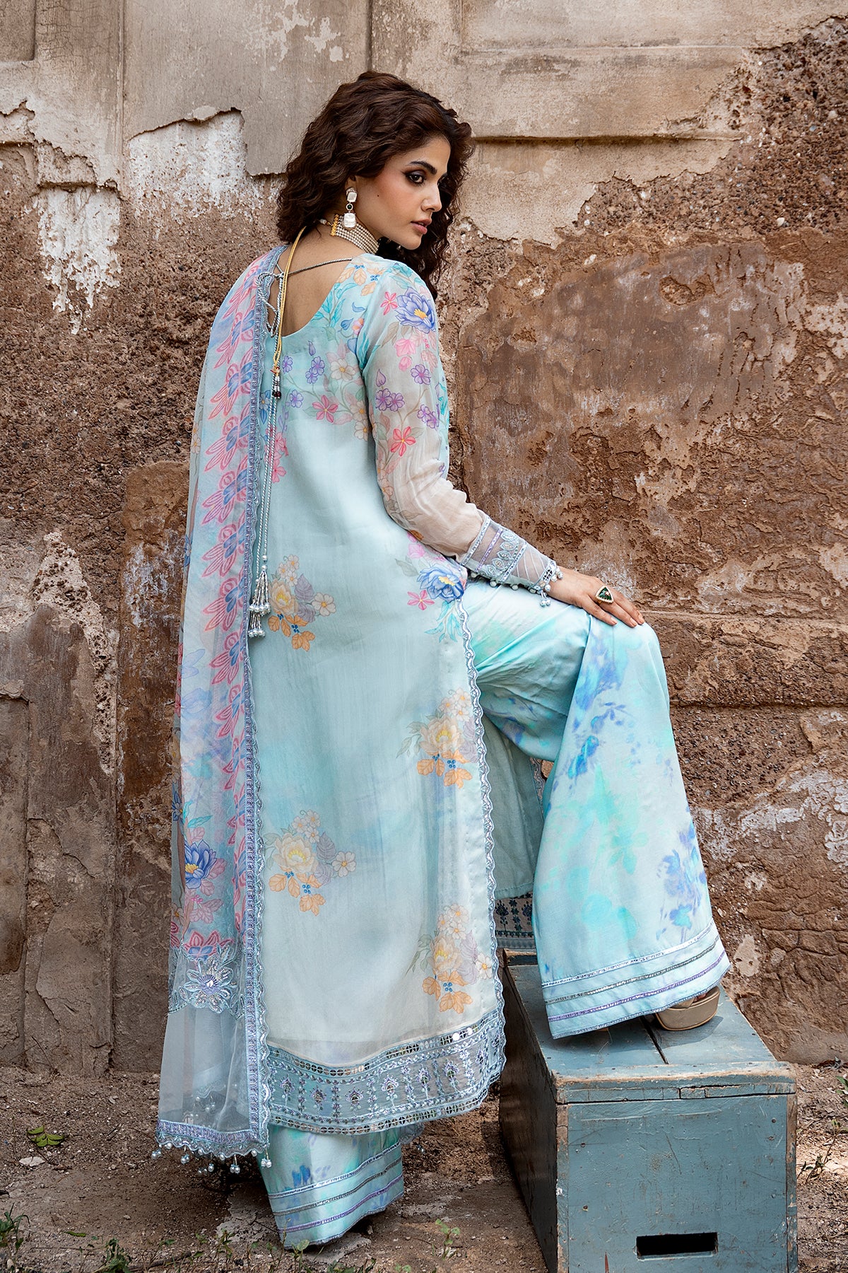 CHARIZMA VASAL LUXURY EMBROIDERED CHIFFON 3 PIECE-VOL-1-Skyblue