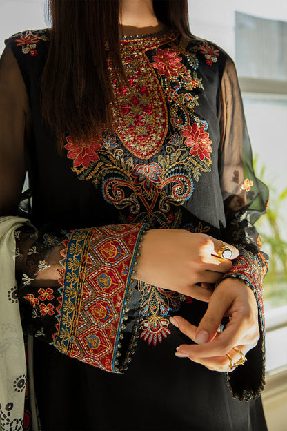 Baroque Embroidered Luxury Chiffon 3 Piece-Black