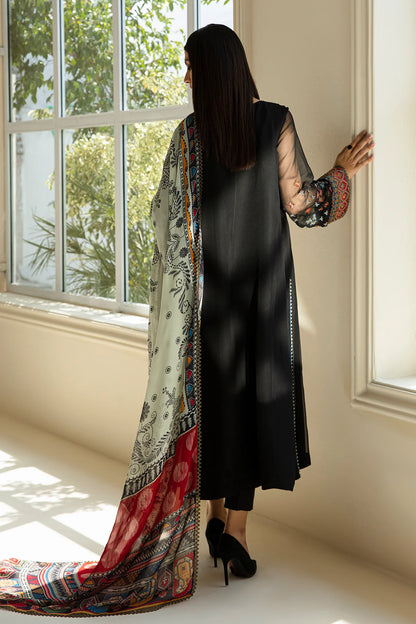 Baroque Embroidered Luxury Chiffon 3 Piece-Black