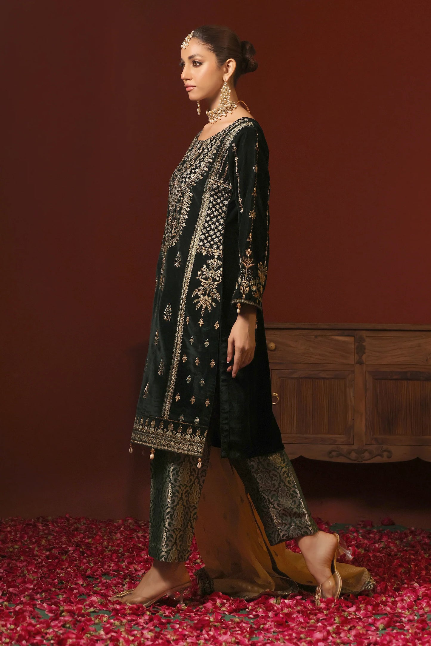 Stitched 3 Piece Embroidered Velvet Suit