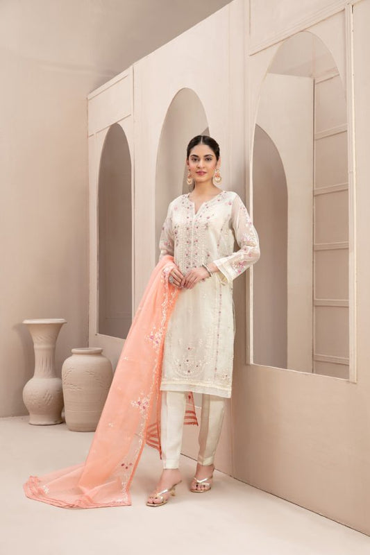 Tawakkal Stitched Embroidered Fancy Organza 3 Piece Suit