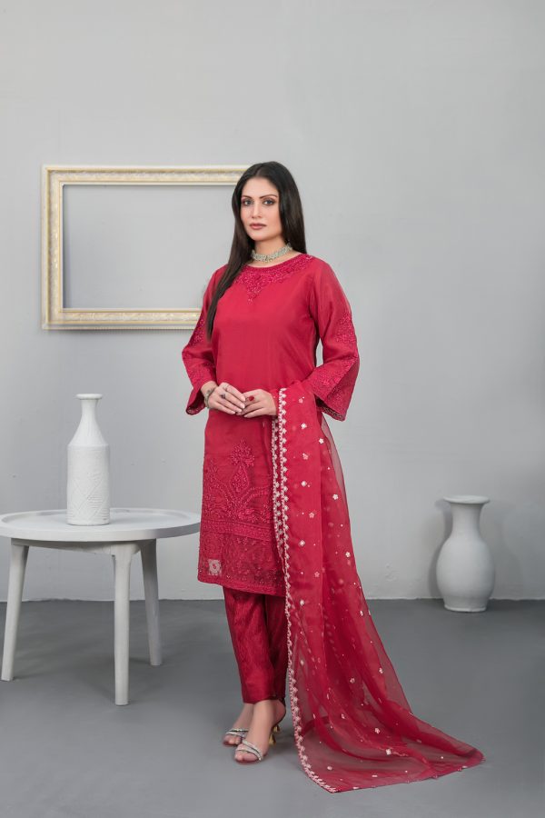 Tawakkal Stitched Embroidered Fancy Organza 3 Piece Suit