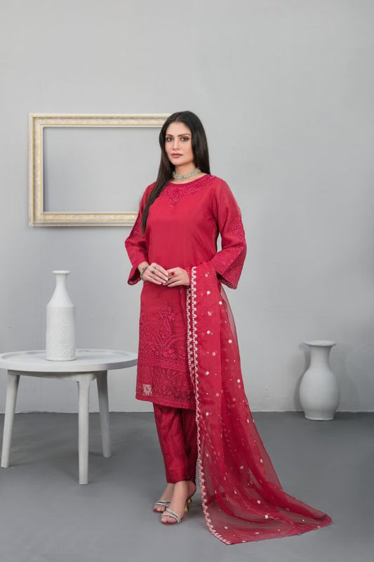 Tawakkal Stitched Embroidered Fancy Organza 3 Piece Suit