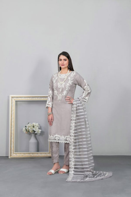 Tawakkal Stitched Embroidered Fancy Organza 3 Piece Suit