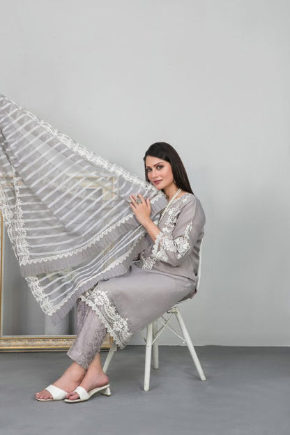 Tawakkal Stitched Embroidered Fancy Organza 3 Piece Suit