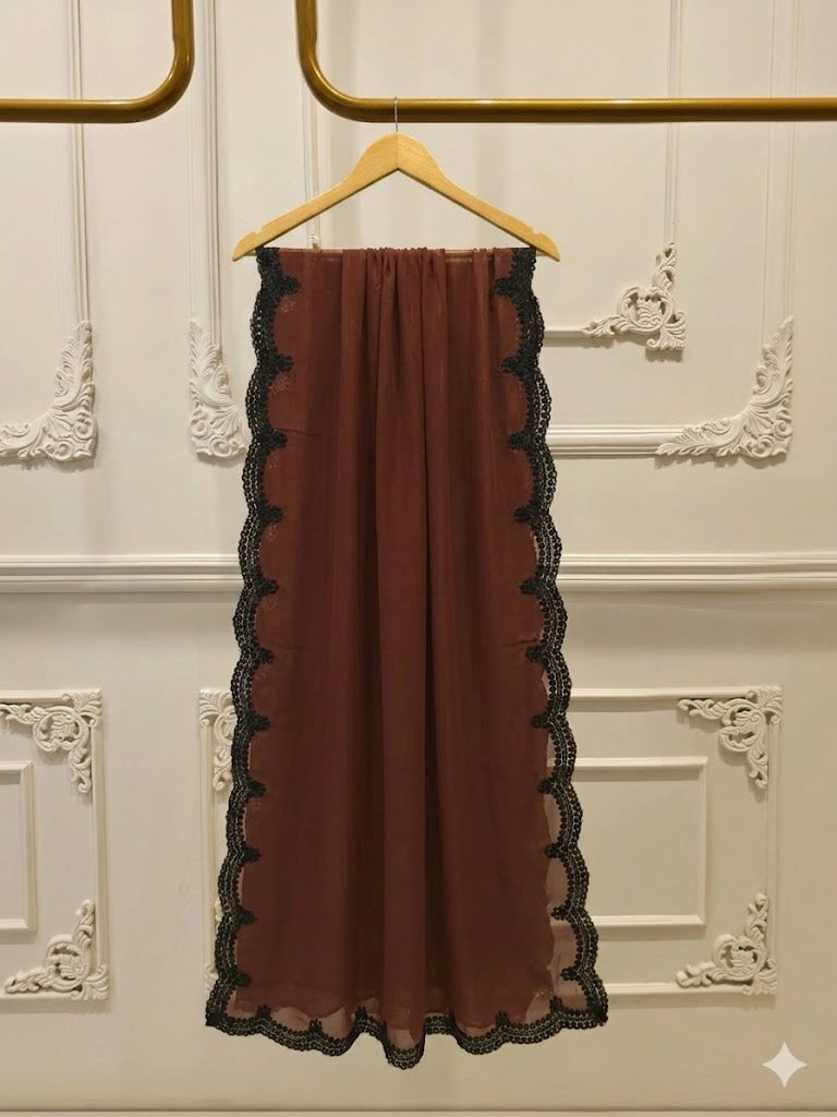 AGHANOOR DARK BROWN COTTON NET EMBROIDERED 3 PIECE