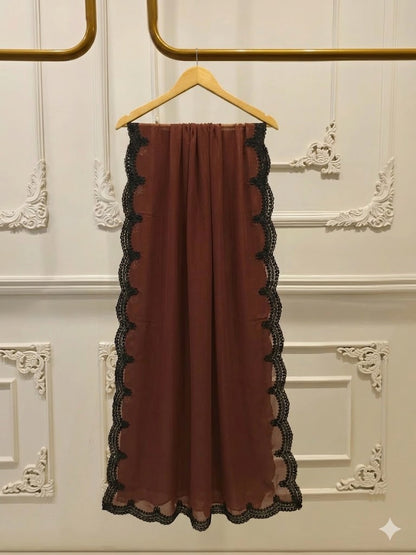 AGHANOOR DARK BROWN COTTON NET EMBROIDERED 3 PIECE