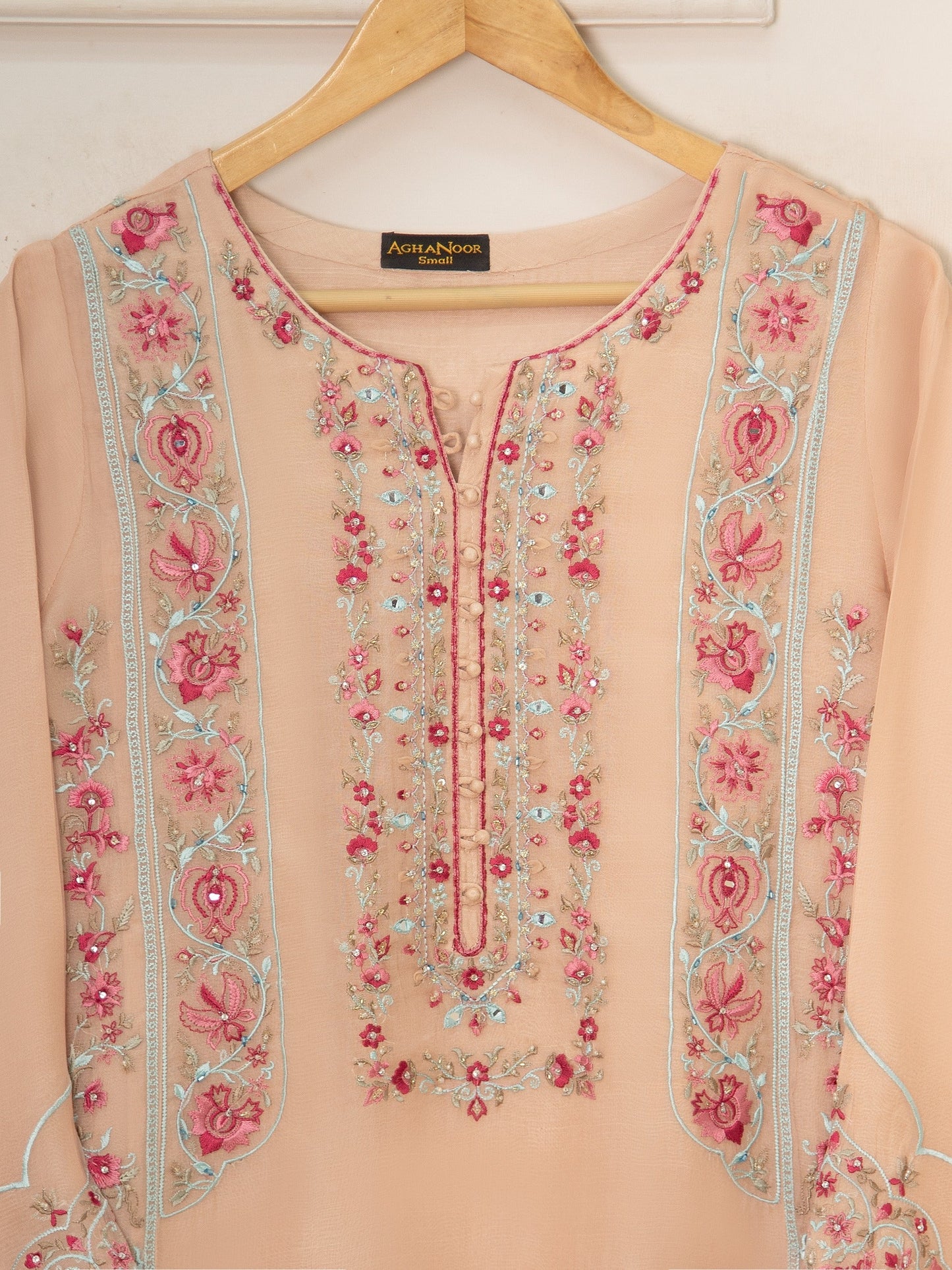 Aghanoor Heavily Embroidered Organza 3 Piece Suit