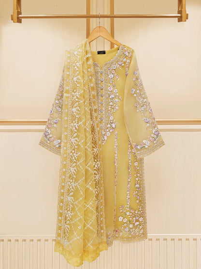 AGHANOOR 3 PIECE PURE ORGANZA EMBROIDERED SUIT