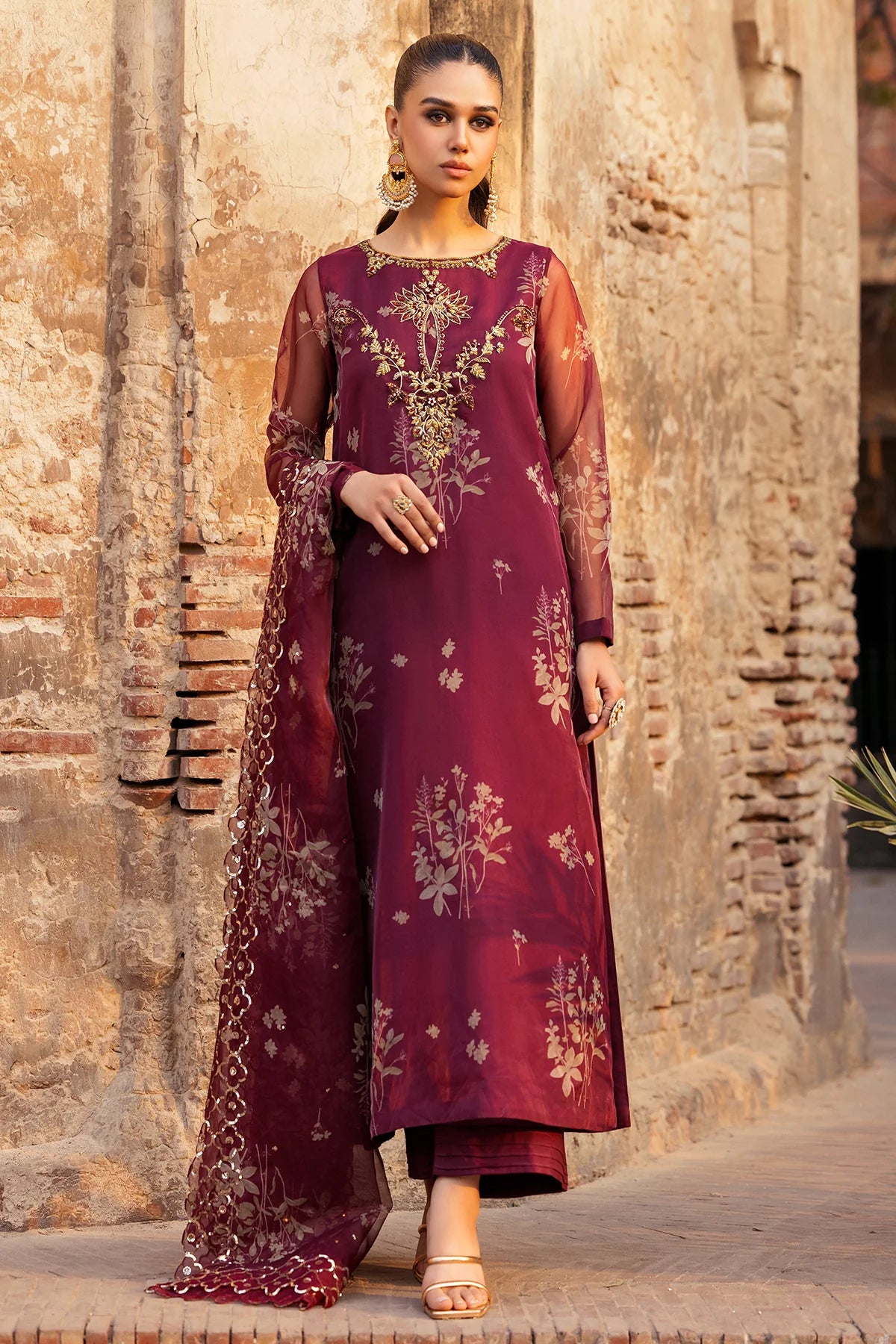 Charizma Mi Amor Embroidered Organza 3 Piece Suit