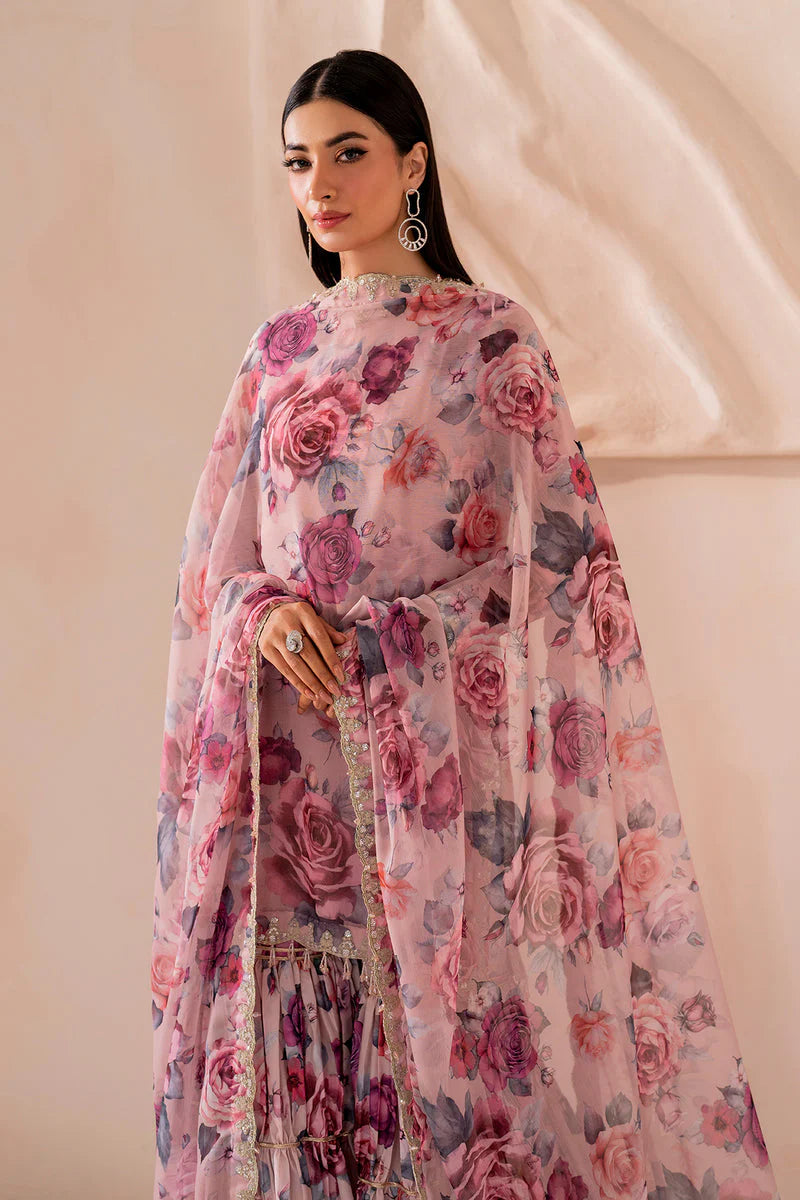 Baroque Embroidered & Printed Chiffon 3 Piece-Pink Floral