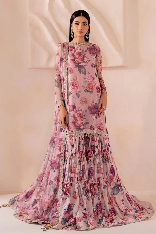 Baroque Embroidered & Printed Chiffon 3 Piece-Pink Floral