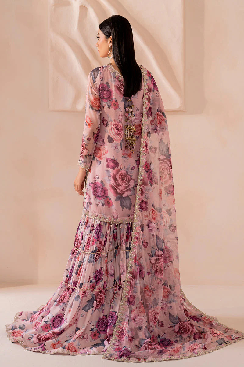 Baroque Embroidered & Printed Chiffon 3 Piece-Pink Floral
