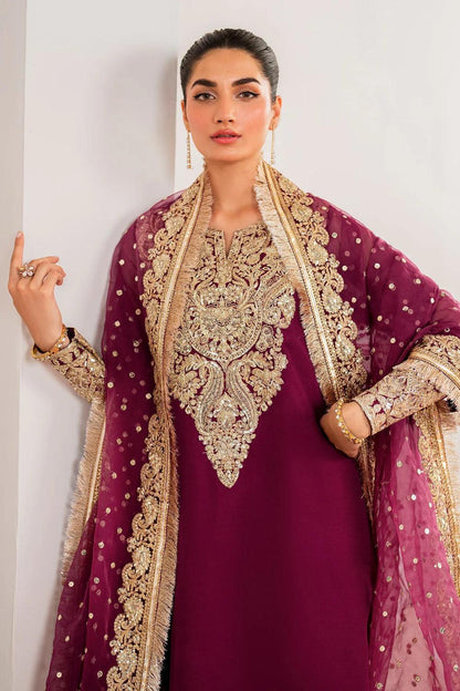 Baroque Luxury Pret Embroidered Chiffon 3 Piece-Burgundy