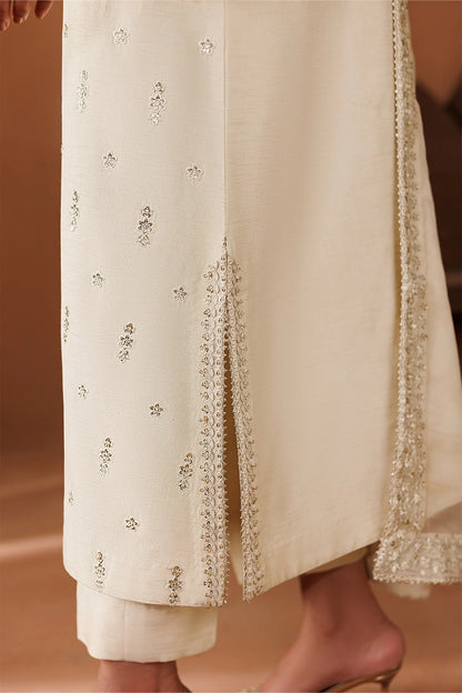 Baroque Embroidered Premium Raw Silk 3 Piece Suit-Offwhite