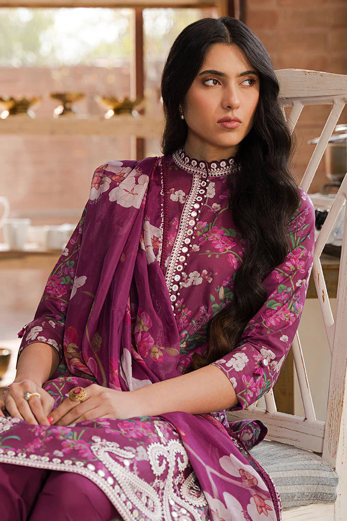 Iris Mauve by Cross Stitch - Premium Embroidered Lawn with Silk Dupatta