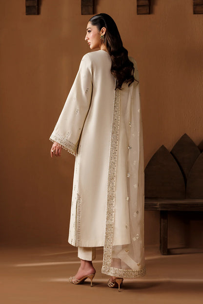 Baroque Embroidered Premium Raw Silk 3 Piece Suit-Offwhite