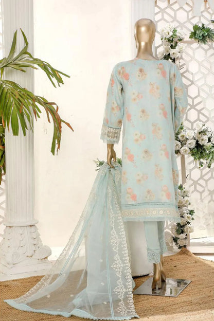 Embroidered Digital Printed Organza 3 Piece Suit