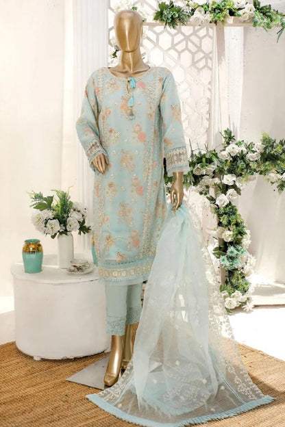 Embroidered Digital Printed Organza 3 Piece Suit