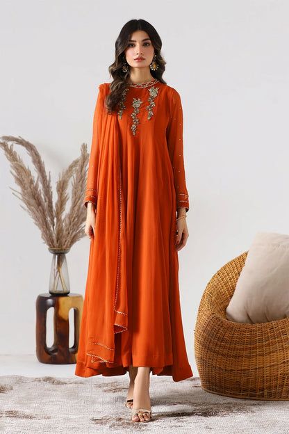 Embroidered Chiffon Shirt with Chiffon Dupatta and Silk Trouser