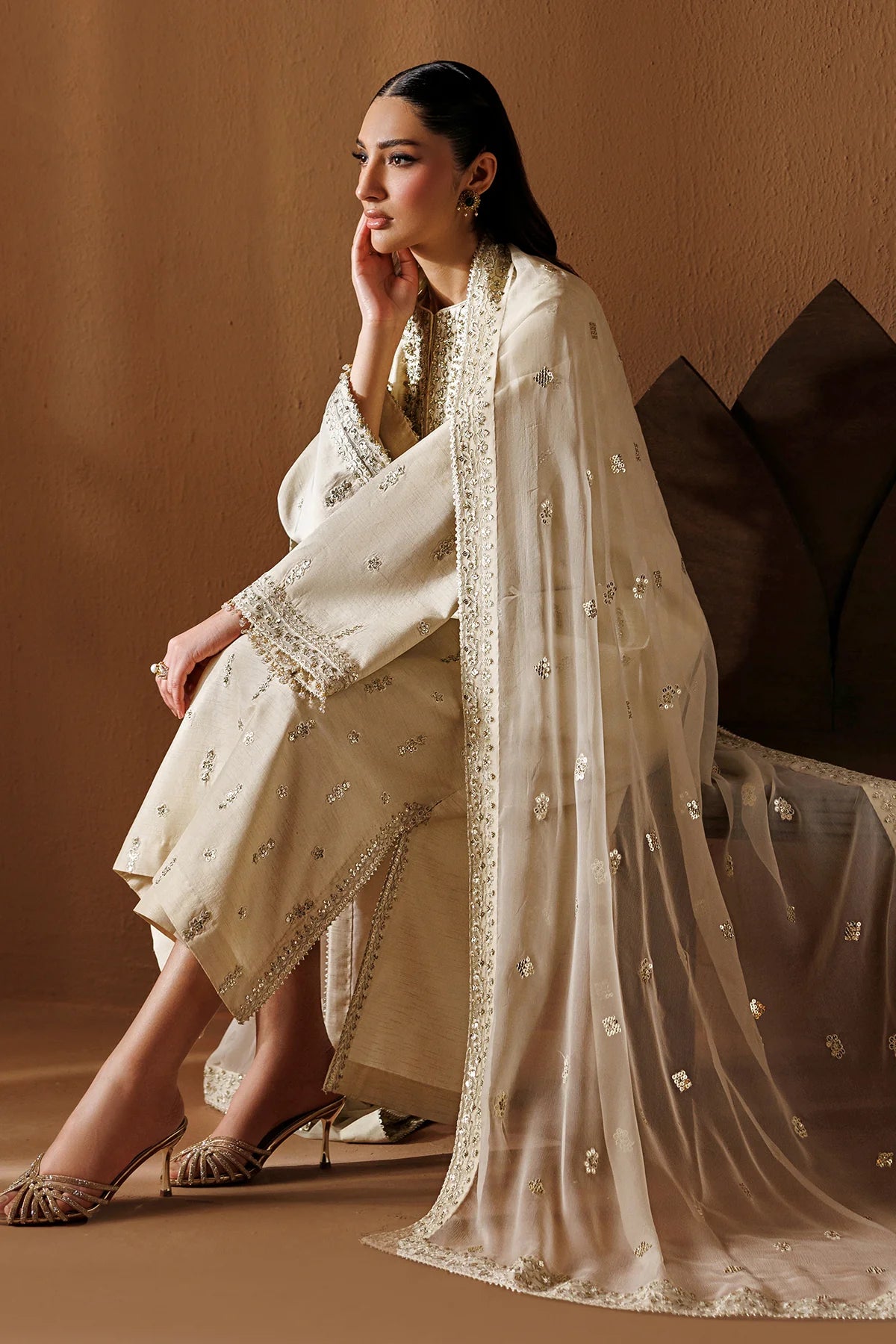 Baroque Embroidered Premium Raw Silk 3 Piece Suit-Offwhite