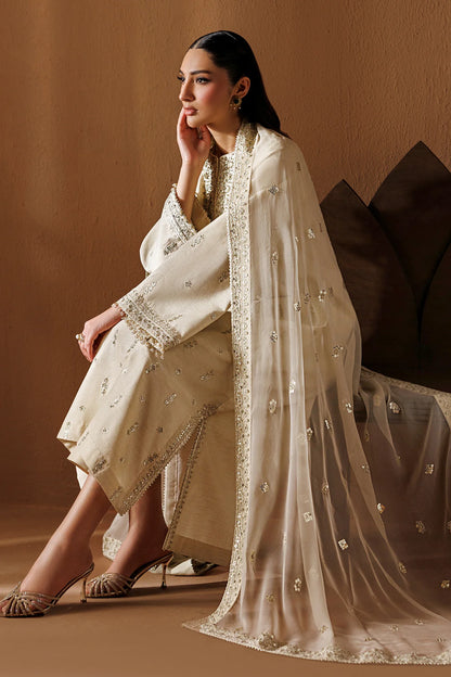 Baroque Embroidered Premium Raw Silk 3 Piece Suit-Offwhite