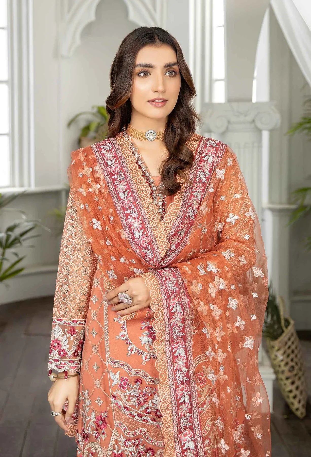 Adans Libas Organza Embroidered 3 Piece Suit