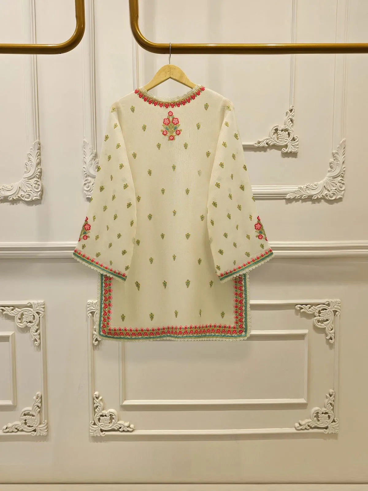 AGHANOOR COTTON NET EMB SHIRT & SILK FARSHI SHALWAR