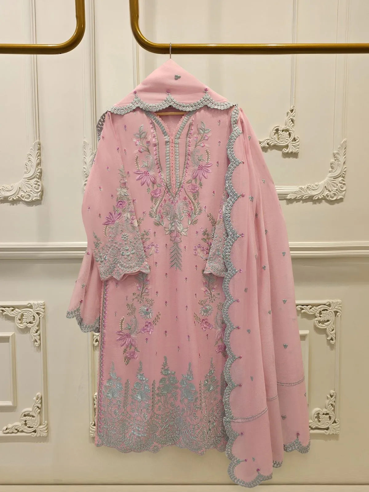 Aghanoor Embroidered Luxury Cotton Net 3 Piece