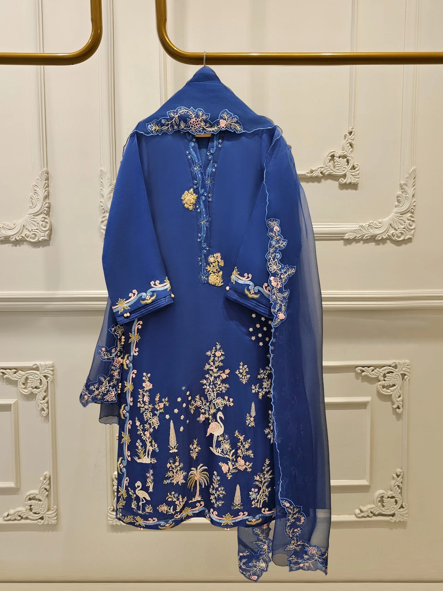 Aghanoor Heavily Embroidered Organza 3 Piece Suit