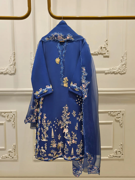 Aghanoor Heavily Embroidered Organza 3 Piece Suit