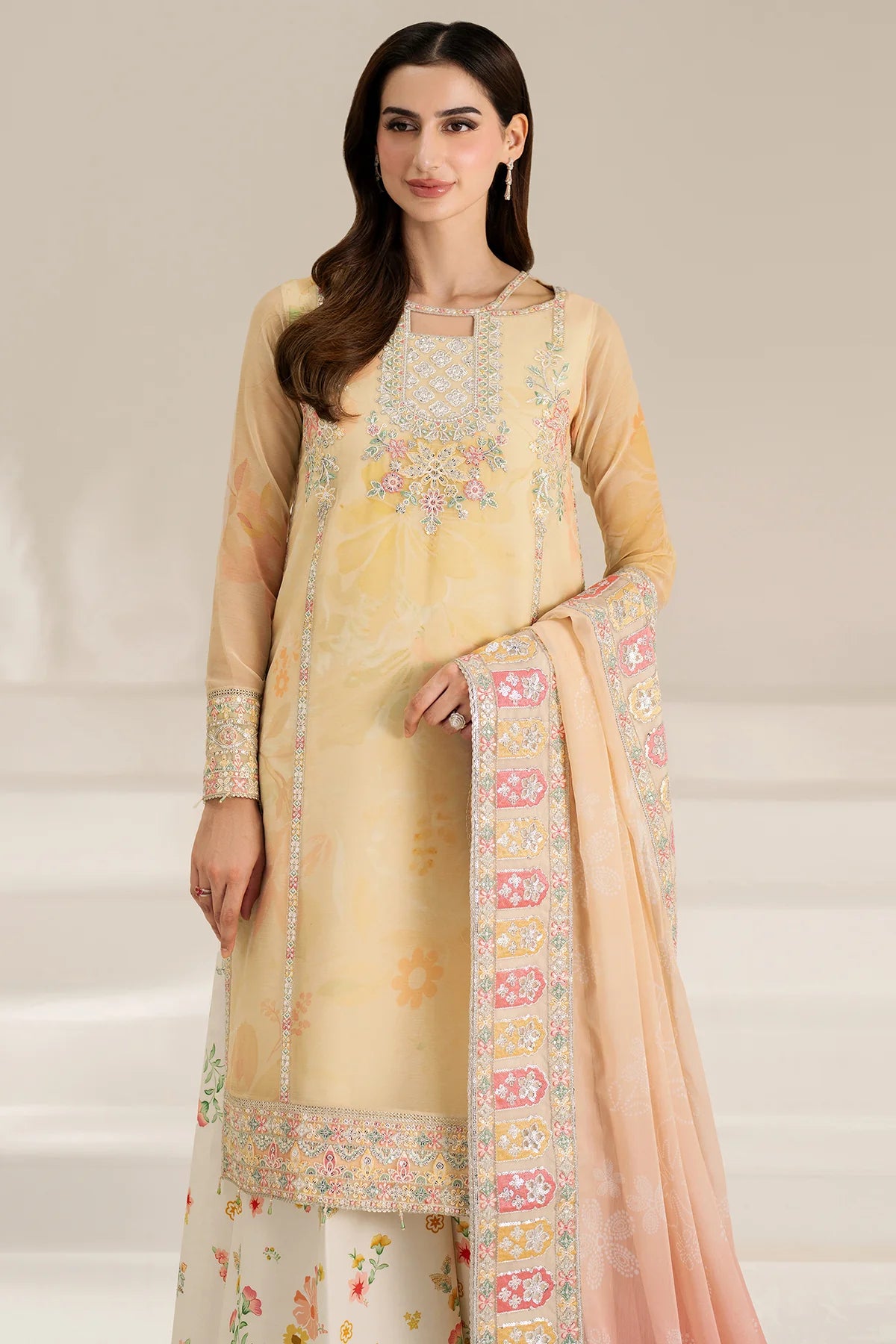 Farasha Embroidered & Digital Printed Chiffon 3 Piece-Floral Ray