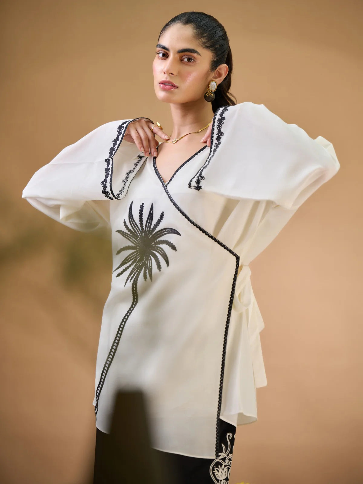 NOOR by AGHANOOR EMBROIDERED VOILE KIMONO SHIRT with COTTON TROUSER