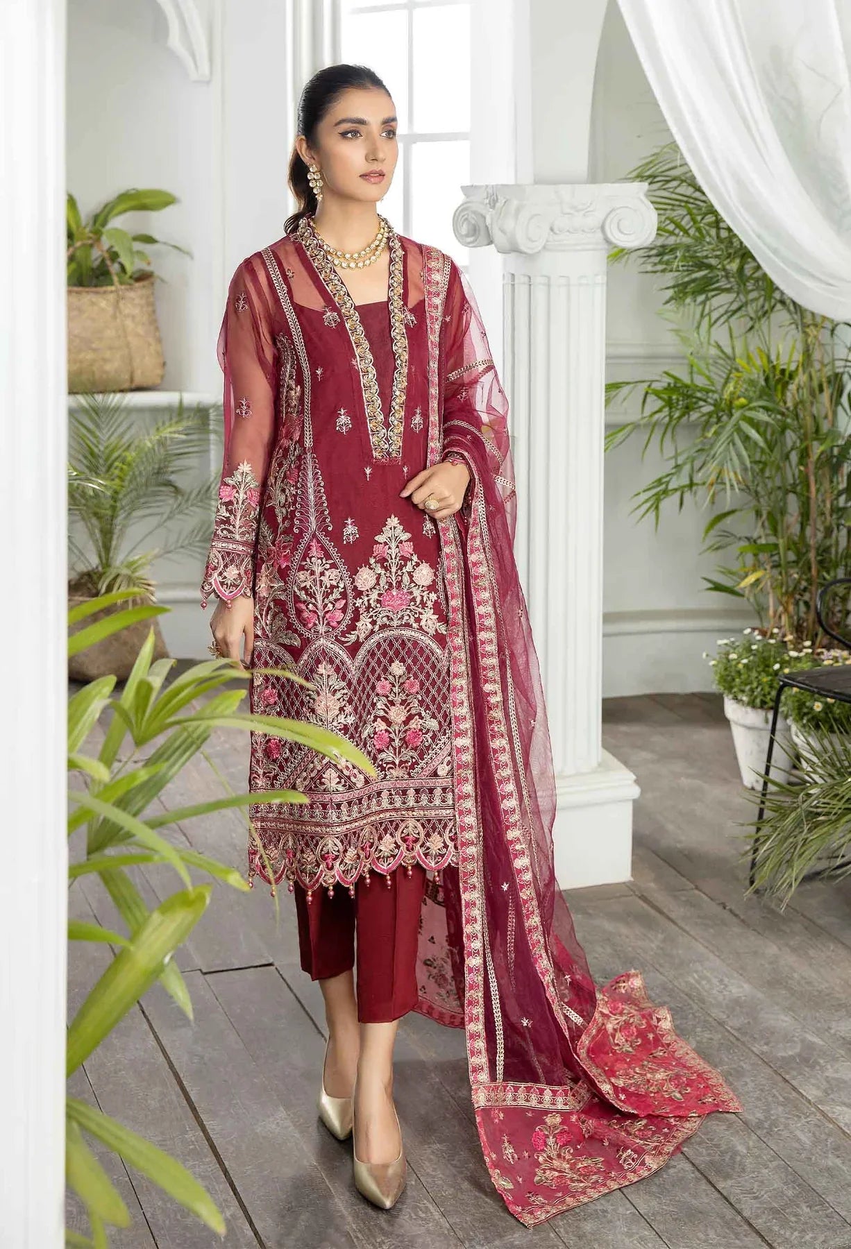 Adan's Libas Organza Embroidered 3 Piece Suit