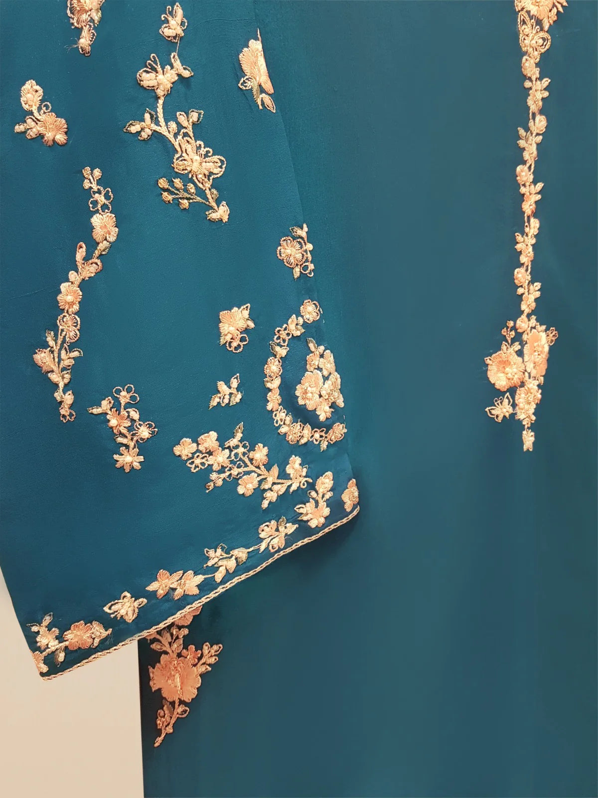 AGHANOOR THREE PIECE 100% PURE RAW SILK EMBROIDERED SHIRT WITH ORGANZA DUPATTA AND SILK PANT