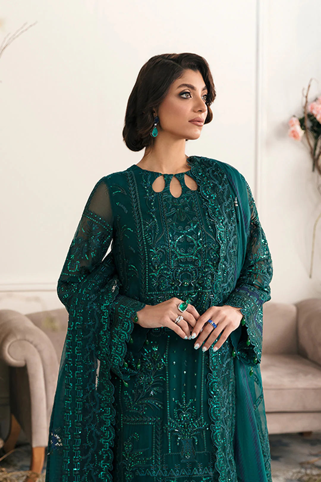 Nureh Luxury Chiffon Embroidered 3 Piece Suit