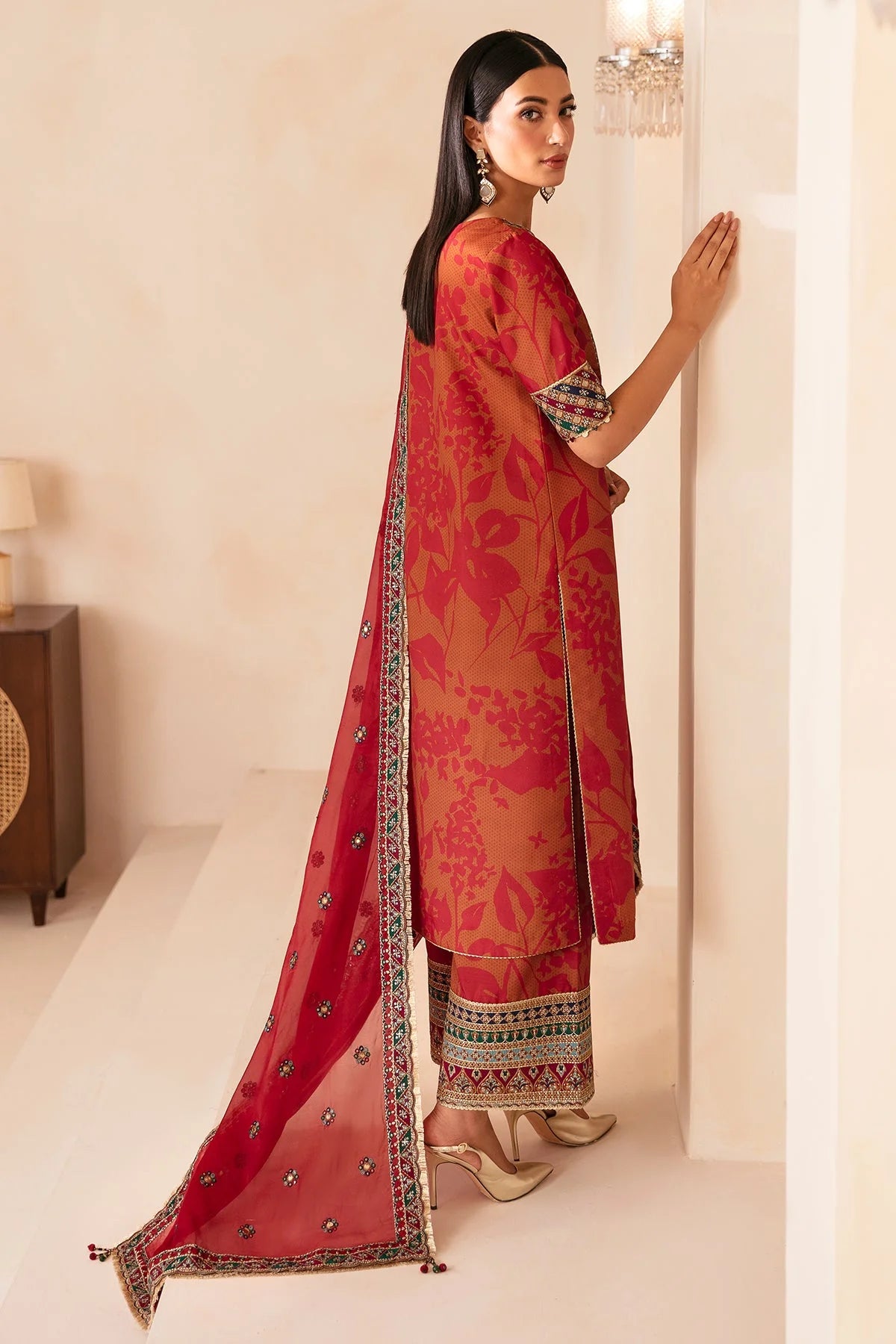 Premium Embroidered Raw Silk 3 Piece Suit