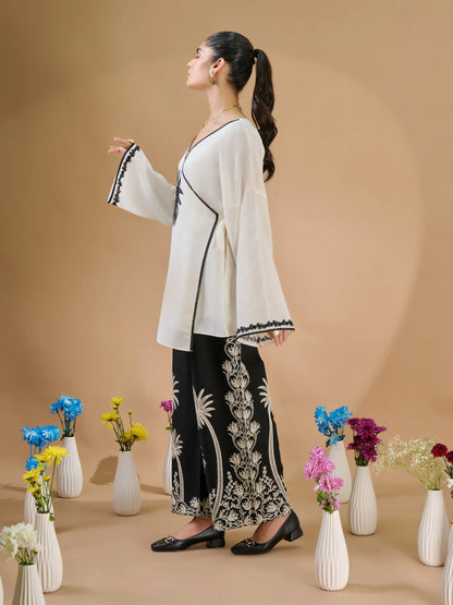 NOOR by AGHANOOR EMBROIDERED VOILE KIMONO SHIRT with COTTON TROUSER