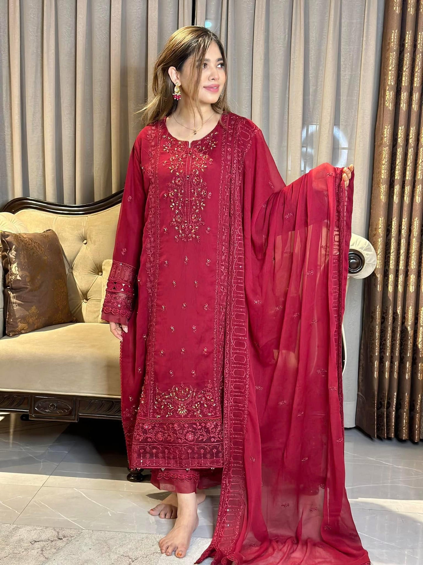 Sada-E-Noor Embroidered Chiffon 3 Piece