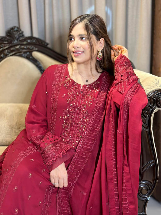 Sada-E-Noor Embroidered Chiffon 3 Piece