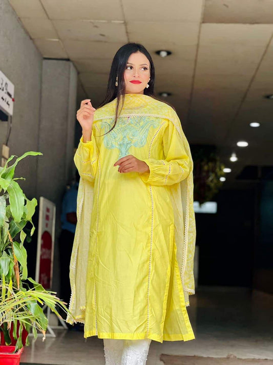 AGHANOOR EMBROIDERED LAWN SHIRT WITH CHIFFON DUPATTA