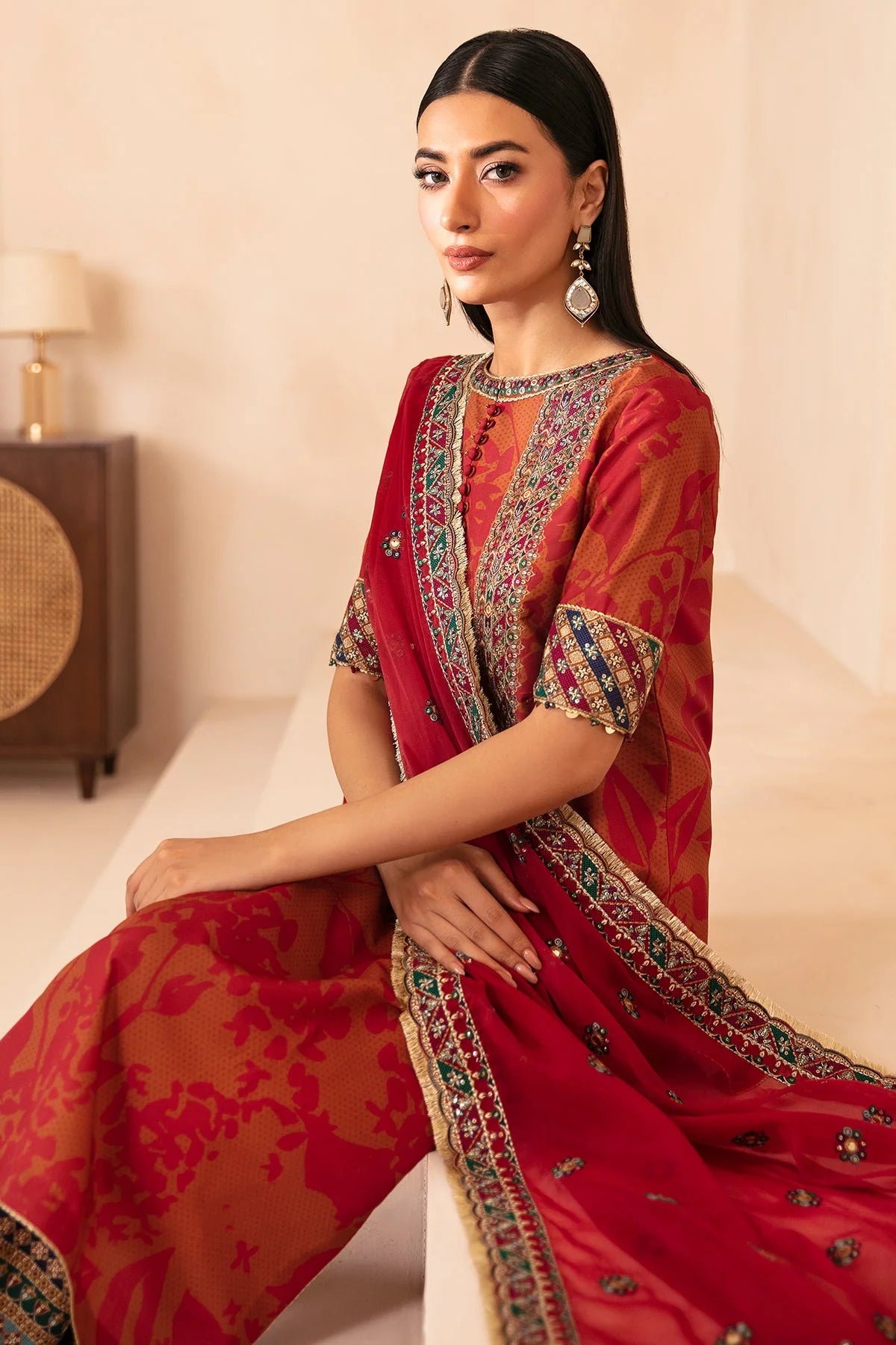Premium Embroidered Raw Silk 3 Piece Suit