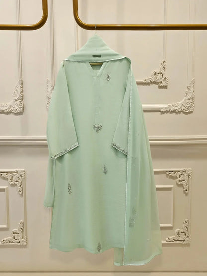 AGHANOOR COTTON NET EMB SUIT WITH CHIFFON DUPATTA