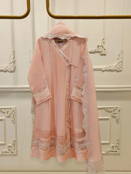 Aghanoor Embroidered Cotton Net Frock Style 3 Piece Suit