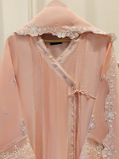 Aghanoor Embroidered Cotton Net Frock Style 3 Piece Suit